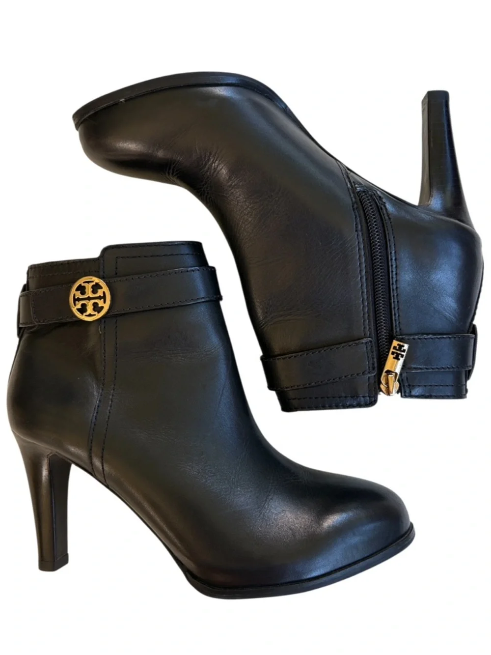 EUC Tory Burch Leather Bristol Heeled Ankle Boots Black Size 7.5
